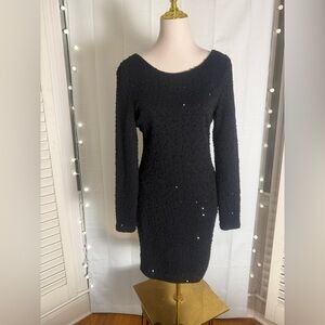 Jennifer Lopez Black Sequin Textured Long Sleeve Dress – L